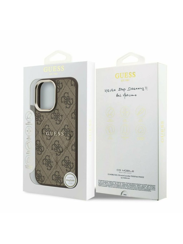 Guess Guess PU Koža 4G Gold Frame MagSafe Zadný Kryt pre iPhone 17 Brown