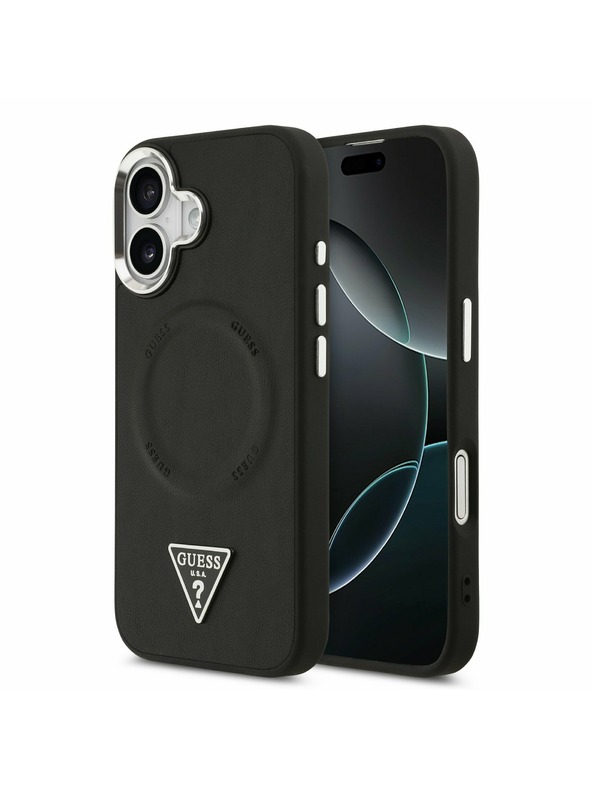 Guess Guess PU Koža Triangle Logo MagSafe Zadný Kryt pre iPhone 17 Black