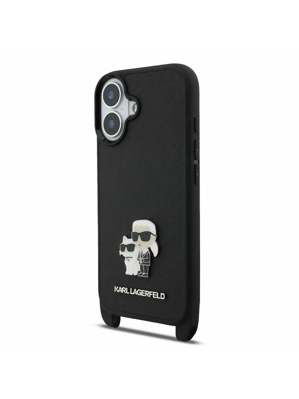 Karl Lagerfeld Karl Lagerfeld Saffiano Crossbody Popruhy Metal Karl and Choupette Zadný Kryt pre iPhone 17 Black