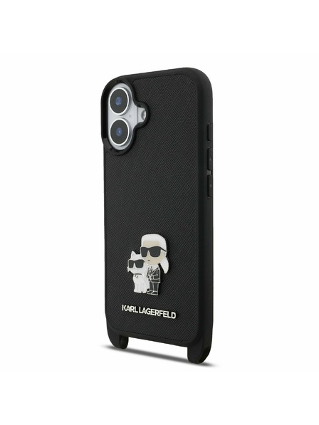 Karl Lagerfeld Karl Lagerfeld Saffiano Crossbody Popruhy Metal Karl and Choupette Zadný Kryt pre iPhone 17 Black
