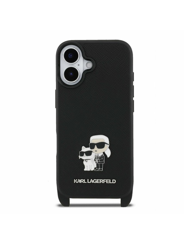 Karl Lagerfeld Karl Lagerfeld Saffiano Crossbody Popruhy Metal Karl and Choupette Zadný Kryt pre iPhone 17 Black