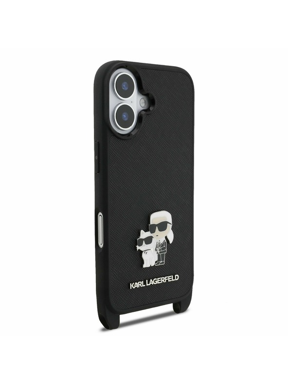 Karl Lagerfeld Karl Lagerfeld Saffiano Crossbody Popruhy Metal Karl and Choupette Zadný Kryt pre iPhone 17 Black