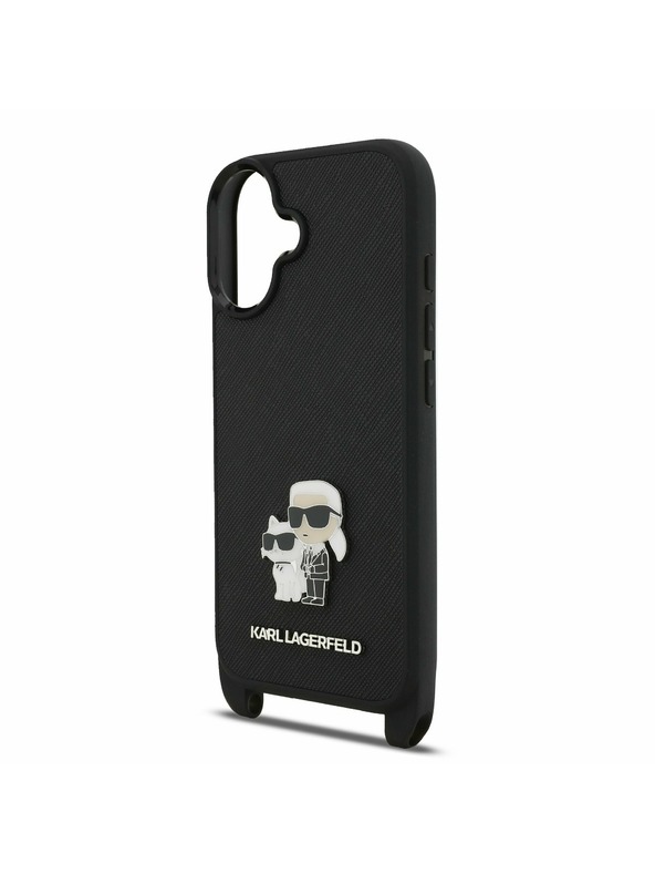 Karl Lagerfeld Karl Lagerfeld Saffiano Crossbody Popruhy Metal Karl and Choupette Zadný Kryt pre iPhone 17 Black