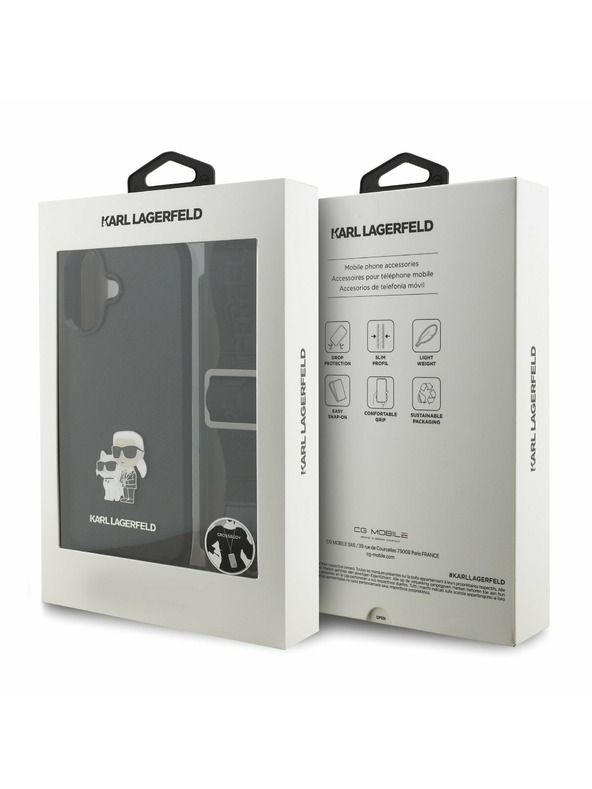 Karl Lagerfeld Karl Lagerfeld Saffiano Crossbody Popruhy Metal Karl and Choupette Zadný Kryt pre iPhone 17 Black