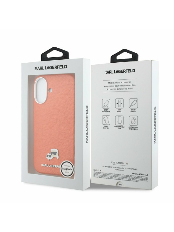 Karl Lagerfeld Karl Lagerfeld PU Karl and Choupette Heads Pins MagSafe Zadný Kryt pre iPhone 17 Orange