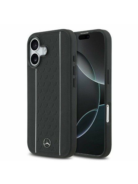 Mercedes Mercedes Kožený Star Pattern and Stripes MagSafe Zadný Kryt pre iPhone 17 Black/White