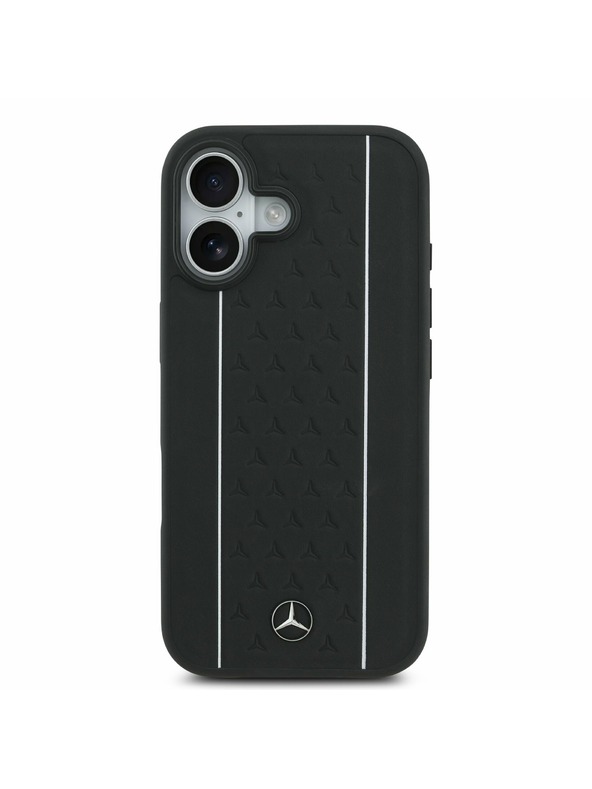 Mercedes Mercedes Kožený Star Pattern and Stripes MagSafe Zadný Kryt pre iPhone 17 Black/White