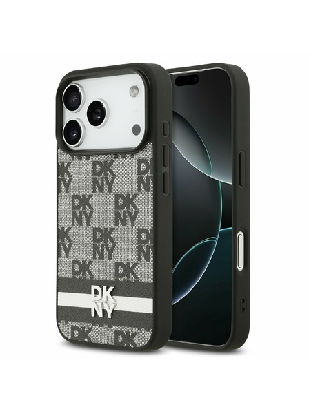 DKNY DKNY PU Leather Checkered Pattern and Stripe Zadný kryt pre iPhone 17 Pro Black
