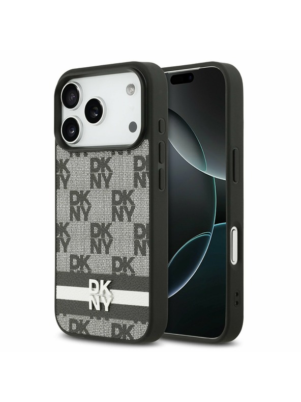 DKNY DKNY PU Leather Checkered Pattern and Stripe Zadný kryt pre iPhone 17 Pro Black
