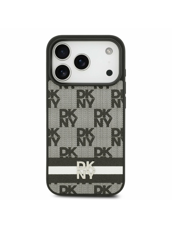DKNY DKNY PU Leather Checkered Pattern and Stripe Zadný kryt pre iPhone 17 Pro Black