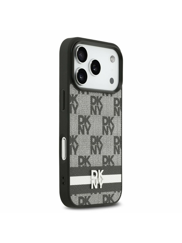 DKNY DKNY PU Leather Checkered Pattern and Stripe Zadný kryt pre iPhone 17 Pro Black
