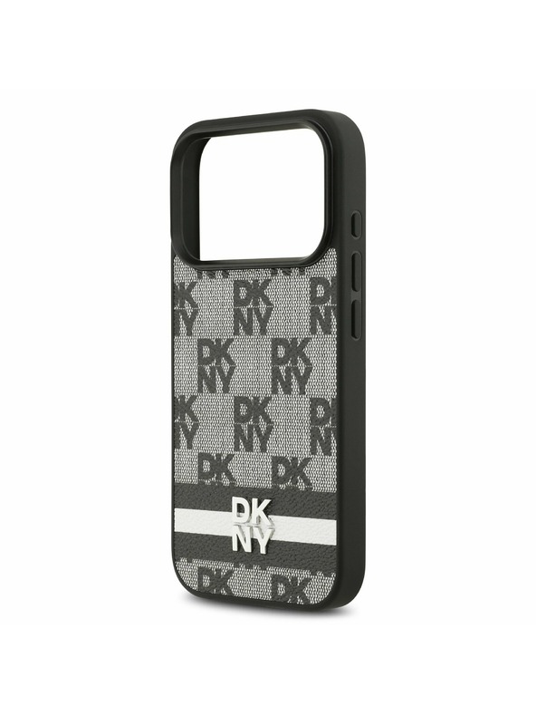 DKNY DKNY PU Leather Checkered Pattern and Stripe Zadný kryt pre iPhone 17 Pro Black
