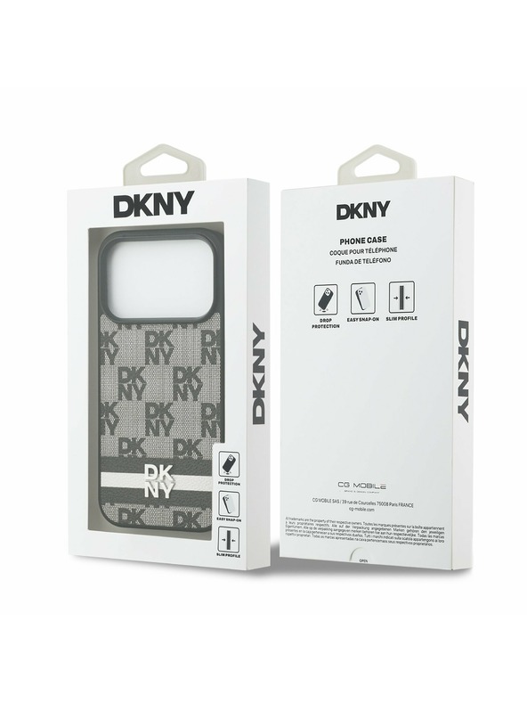 DKNY DKNY PU Leather Checkered Pattern and Stripe Zadný kryt pre iPhone 17 Pro Black