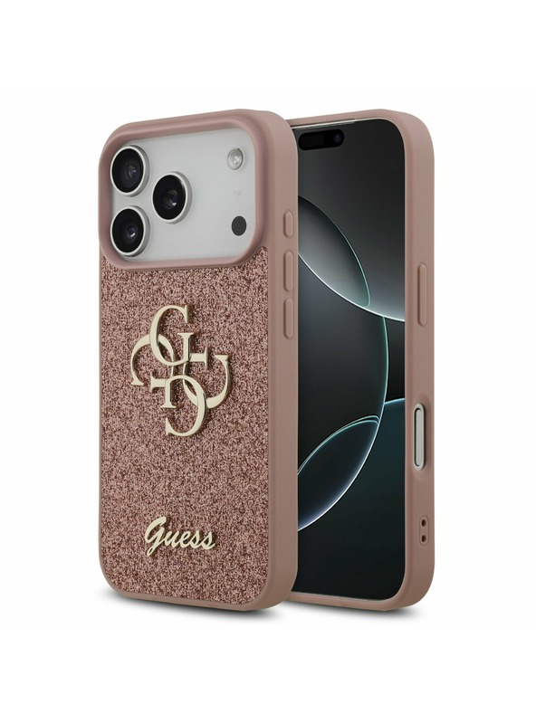 Guess Guess PU Fixed Glitter 4G Metal Logo Zadný kryt pre iPhone 17 Pro Pink