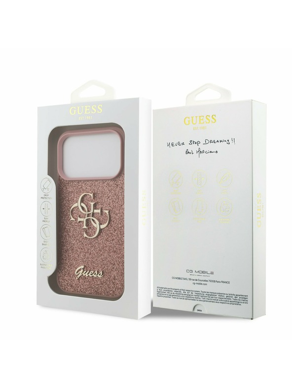 Guess Guess PU Fixed Glitter 4G Metal Logo Zadný kryt pre iPhone 17 Pro Pink