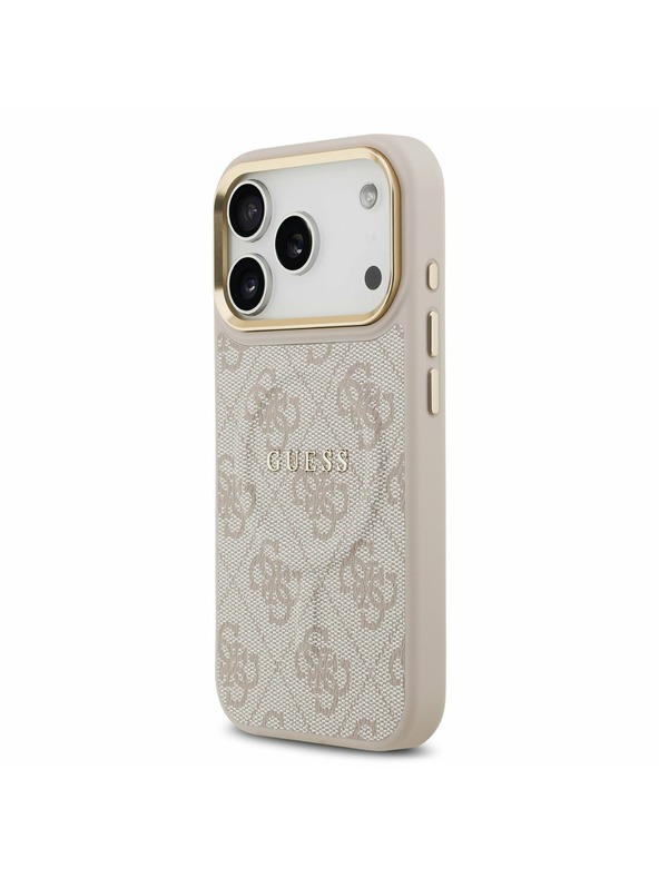 Guess Guess PU Leather 4G Gold Frame MagSafe Zadný kryt pre iPhone 17 Pro Pink