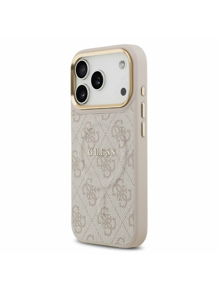 Guess Guess PU Leather 4G Gold Frame MagSafe Zadný kryt pre iPhone 17 Pro Pink