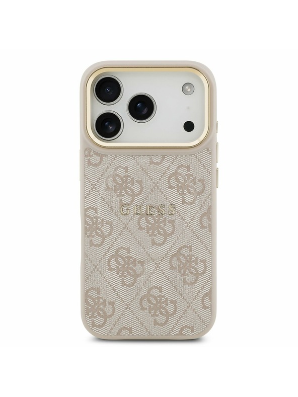 Guess Guess PU Leather 4G Gold Frame MagSafe Zadný kryt pre iPhone 17 Pro Pink