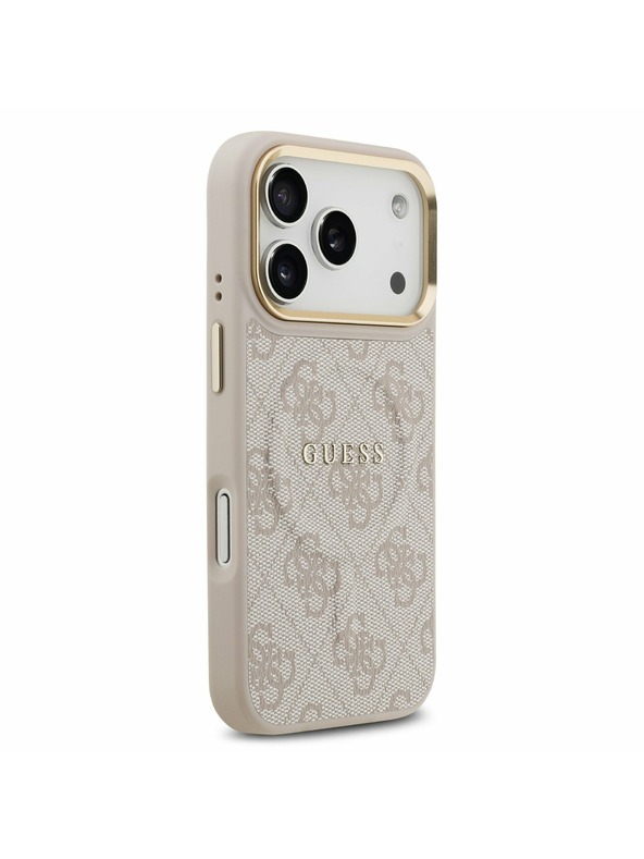 Guess Guess PU Leather 4G Gold Frame MagSafe Zadný kryt pre iPhone 17 Pro Pink