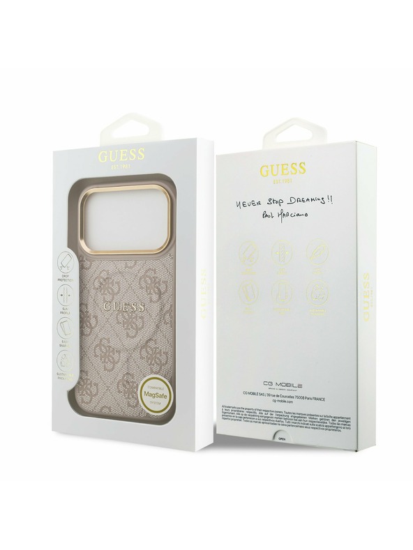 Guess Guess PU Leather 4G Gold Frame MagSafe Zadný kryt pre iPhone 17 Pro Pink