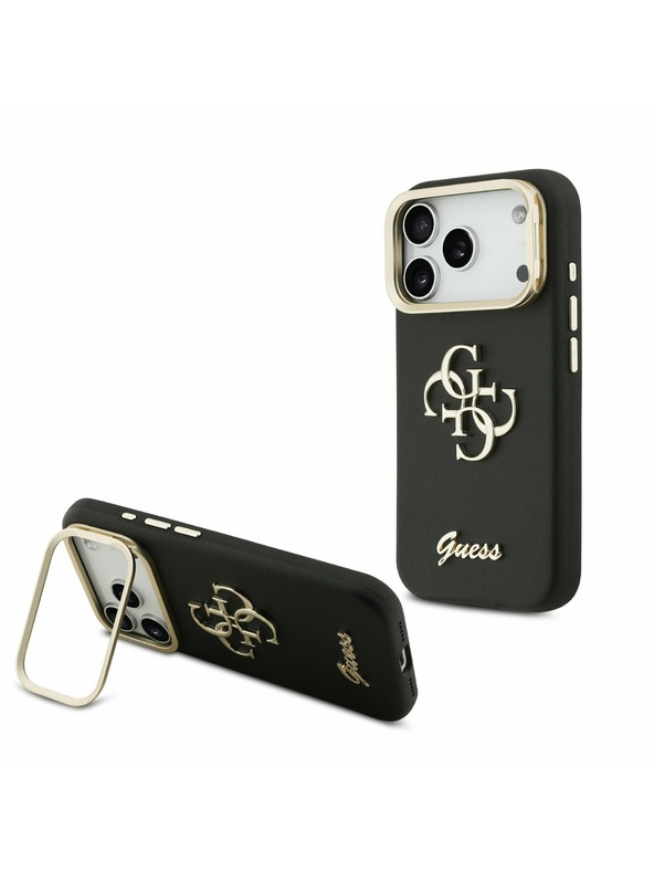 Guess Guess PU Grained 4G Logo Stand Camera Frame Zadný kryt pre iPhone 17 Pro Black