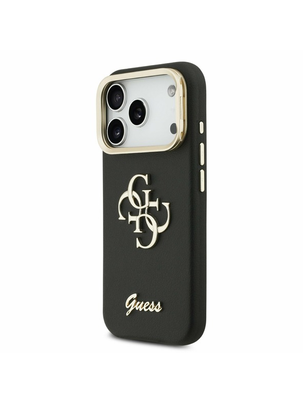 Guess Guess PU Grained 4G Logo Stand Camera Frame Zadný kryt pre iPhone 17 Pro Black
