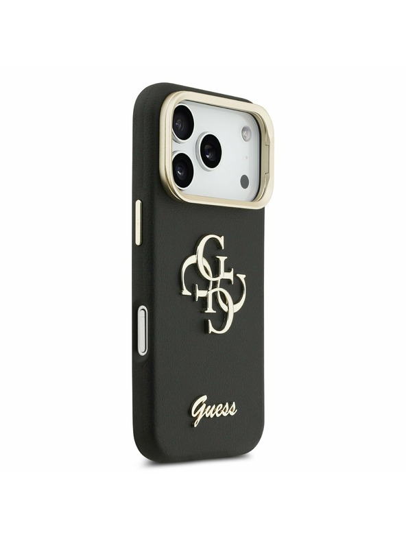 Guess Guess PU Grained 4G Logo Stand Camera Frame Zadný kryt pre iPhone 17 Pro Black