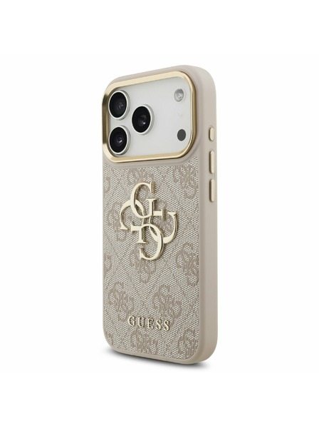 Guess Guess PU Leather 4G Metal Logo Gold Frame Zadný kryt pre iPhone 17 Pro Pink