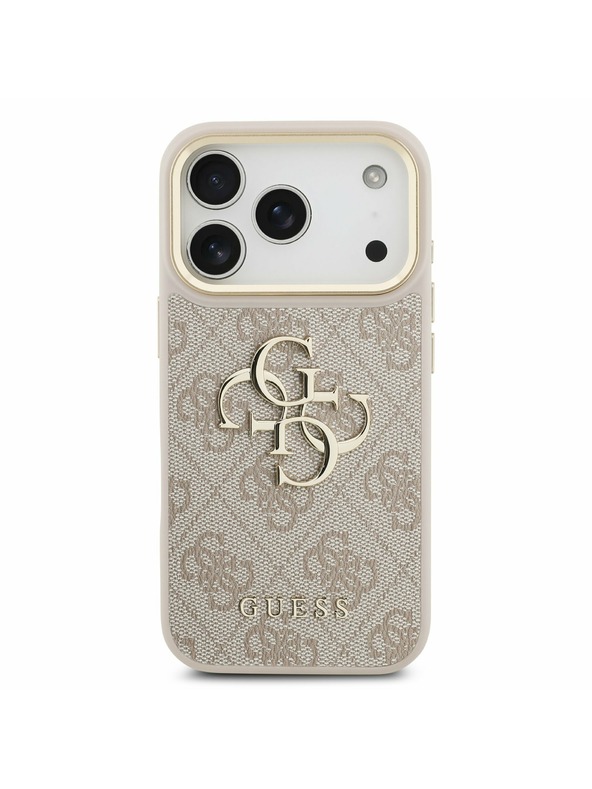 Guess Guess PU Leather 4G Metal Logo Gold Frame Zadný kryt pre iPhone 17 Pro Pink