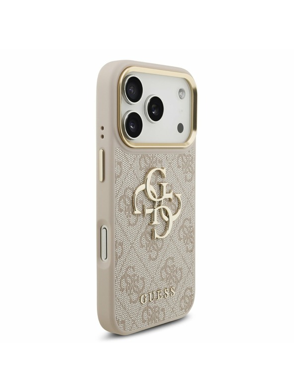 Guess Guess PU Leather 4G Metal Logo Gold Frame Zadný kryt pre iPhone 17 Pro Pink