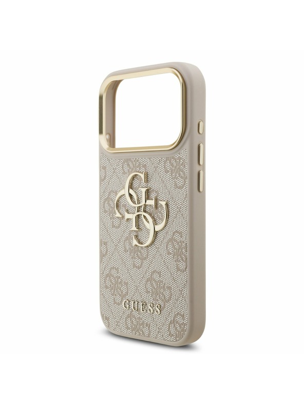 Guess Guess PU Leather 4G Metal Logo Gold Frame Zadný kryt pre iPhone 17 Pro Pink