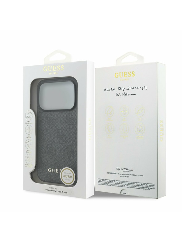Guess Guess 4G Charm MagSafe Zadný kryt pre iPhone 17 Pro Tone on Tone Grey