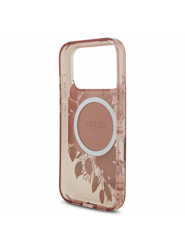 Guess Guess IML Flowers Strap MagSafe Zadný kryt pre iPhone 17 Pro Pink