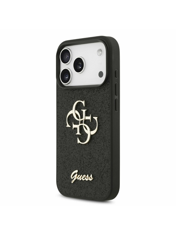 Guess Guess PU Fixed Glitter 4G Metal Logo Zadný kryt pre iPhone 17 Pro Black