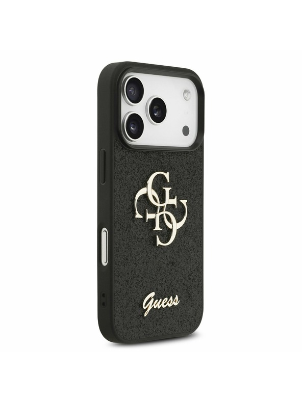 Guess Guess PU Fixed Glitter 4G Metal Logo Zadný kryt pre iPhone 17 Pro Black
