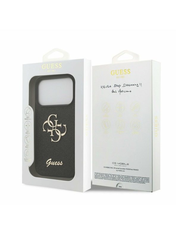 Guess Guess PU Fixed Glitter 4G Metal Logo Zadný kryt pre iPhone 17 Pro Black