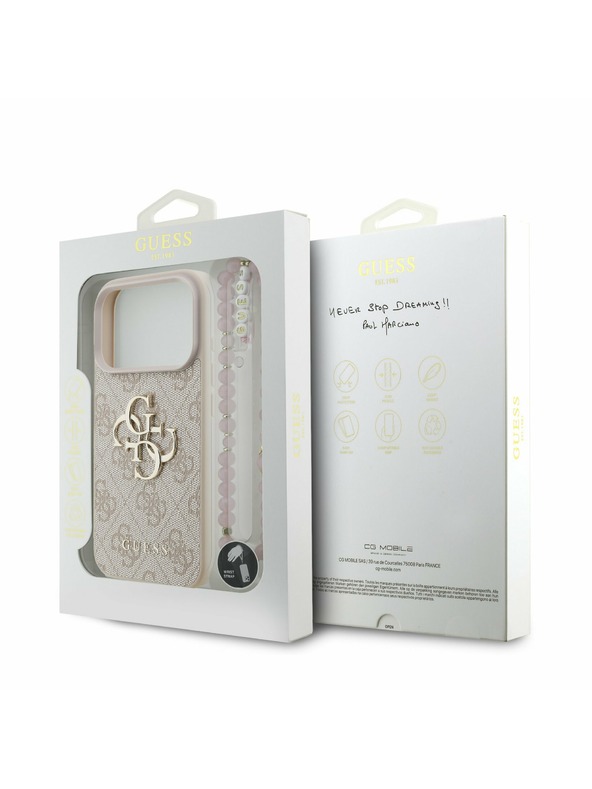 Guess Guess PU 4G Metal Logo Strap Zadný kryt pre iPhone 17 Pro Pink