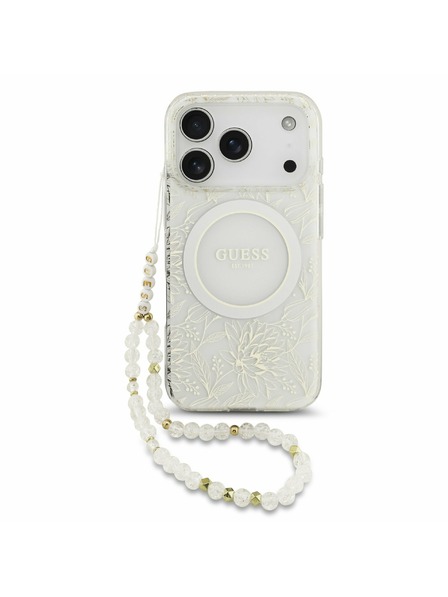 Guess Guess IML Flowers Allover Strap MagSafe Zadný kryt pre iPhone 17 Pro White