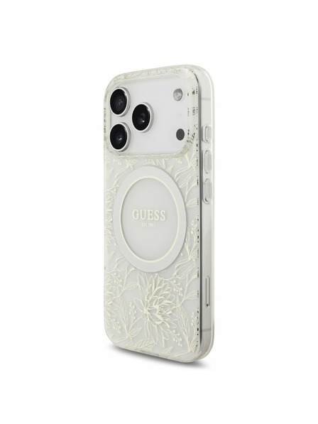 Guess Guess IML Flowers Allover Strap MagSafe Zadný kryt pre iPhone 17 Pro White
