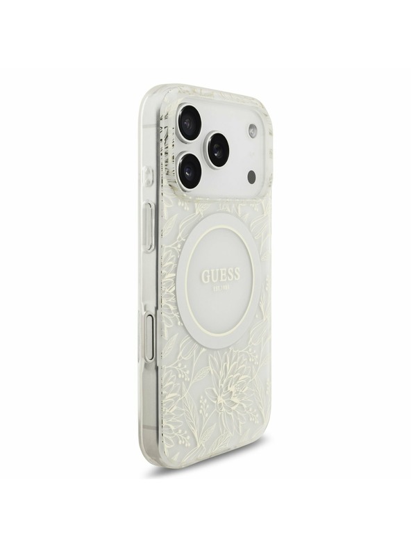 Guess Guess IML Flowers Allover Strap MagSafe Zadný kryt pre iPhone 17 Pro White