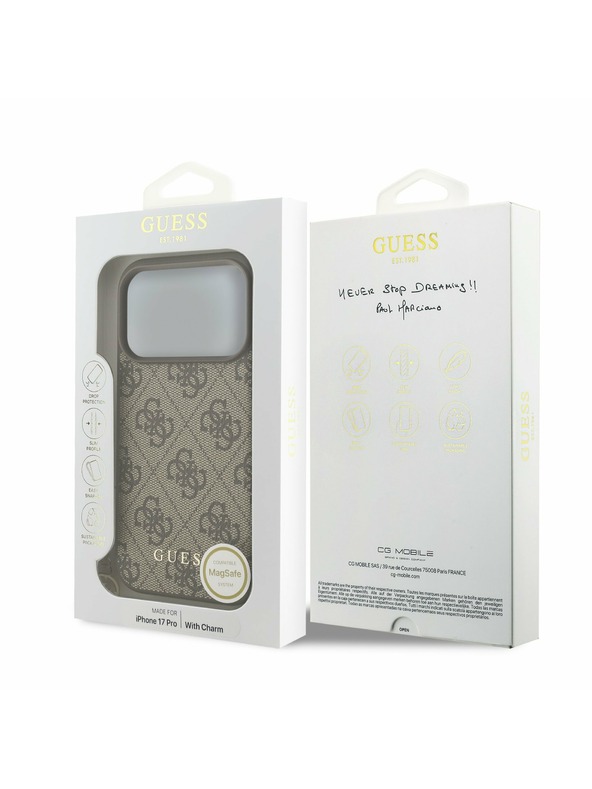 Guess Guess 4G Charm MagSafe Zadný kryt pre iPhone 17 Pro Tone on Tone Brown