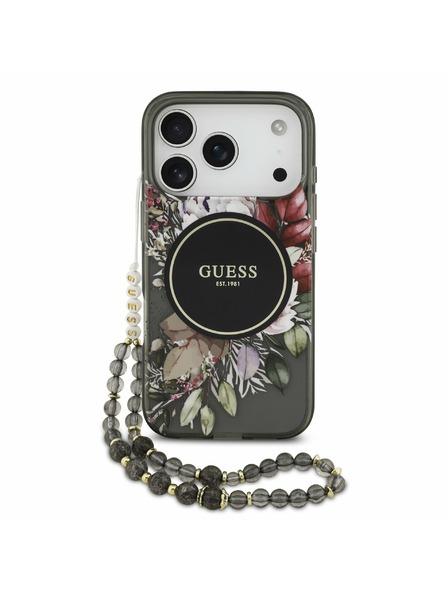 Guess Guess IML Flowers Strap MagSafe Zadný kryt pre iPhone 17 Pro Black
