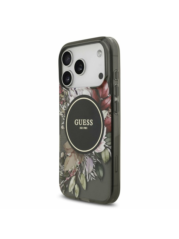 Guess Guess IML Flowers Strap MagSafe Zadný kryt pre iPhone 17 Pro Black