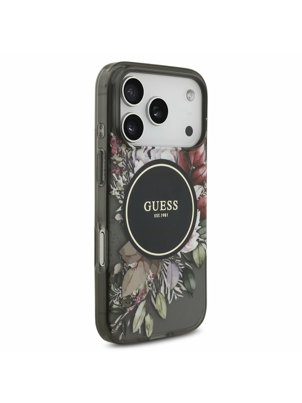 Guess Guess IML Flowers Strap MagSafe Zadný kryt pre iPhone 17 Pro Black