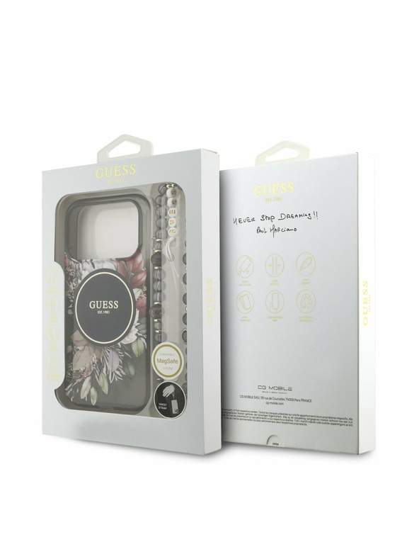 Guess Guess IML Flowers Strap MagSafe Zadný kryt pre iPhone 17 Pro Black