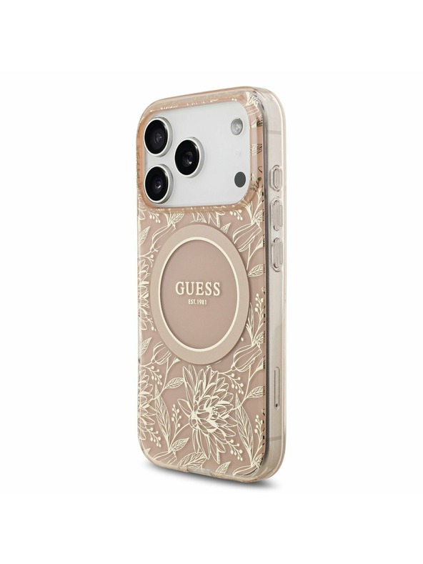 Guess Guess IML Flowers Allover Strap MagSafe Zadný kryt pre iPhone 17 Pro Pink