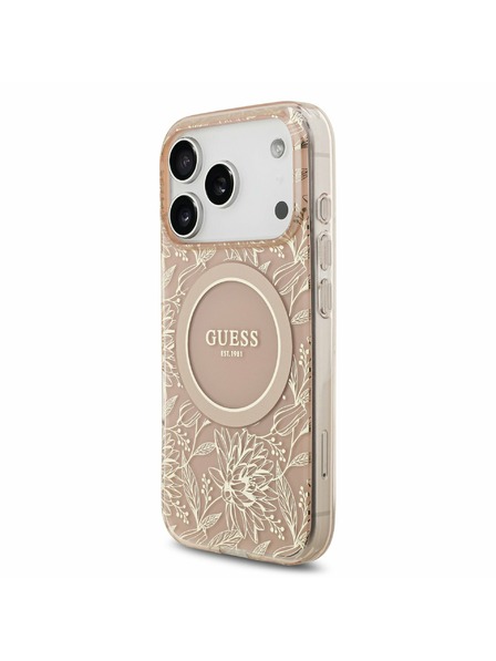 Guess Guess IML Flowers Allover Strap MagSafe Zadný kryt pre iPhone 17 Pro Pink