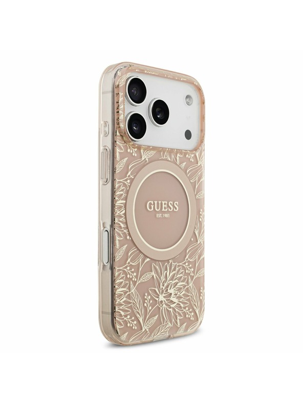 Guess Guess IML Flowers Allover Strap MagSafe Zadný kryt pre iPhone 17 Pro Pink