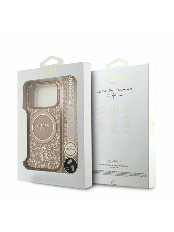 Guess Guess IML Flowers Allover Strap MagSafe Zadný kryt pre iPhone 17 Pro Pink