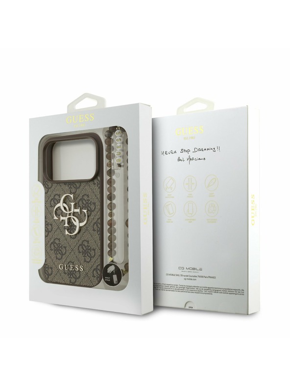 Guess Guess PU 4G Metal Logo Strap Zadný kryt pre iPhone 17 Pro Brown
